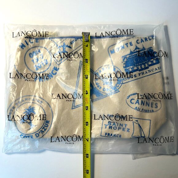 Lancome Paris Canvas Cosmetic Travel Bag Blue on Beige NEW & SEALED - Picture 4 of 4